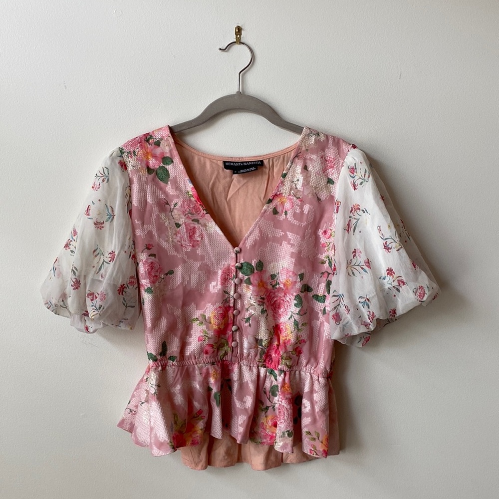 White and pink floral blouse from Anthropologie, size S
